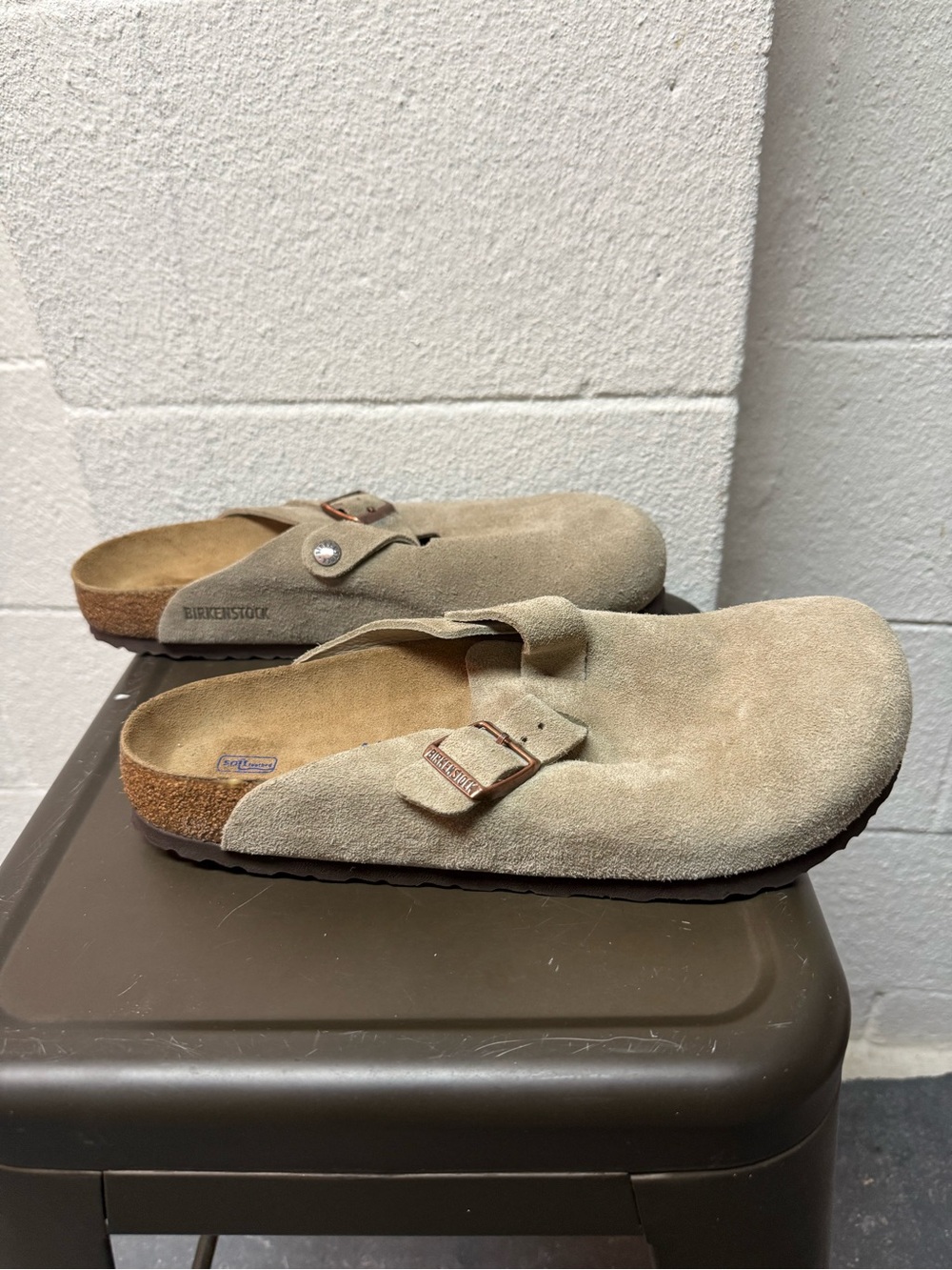 Birkenstock Suede Boston Clogs in Beige - Picture 4 of 7